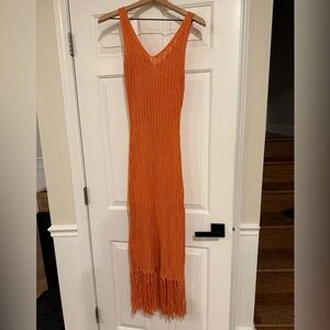 Vici Crochet Fringe Hem Sheer Midi Dress